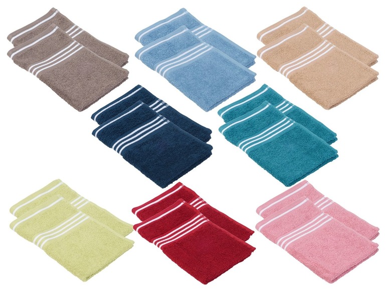 Ensemble de serviettes douces rayées en plusieurs couleurs.