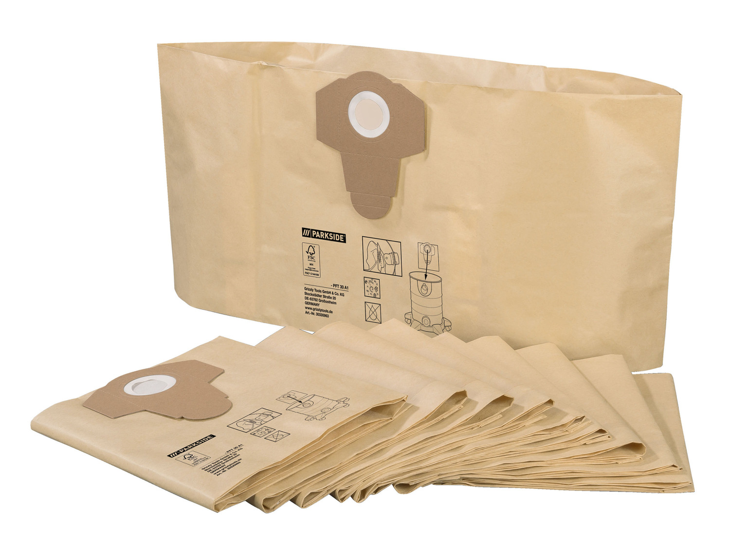 PARKSIDE Sacs pour aspirateurs, 10 pièces, 30 litres