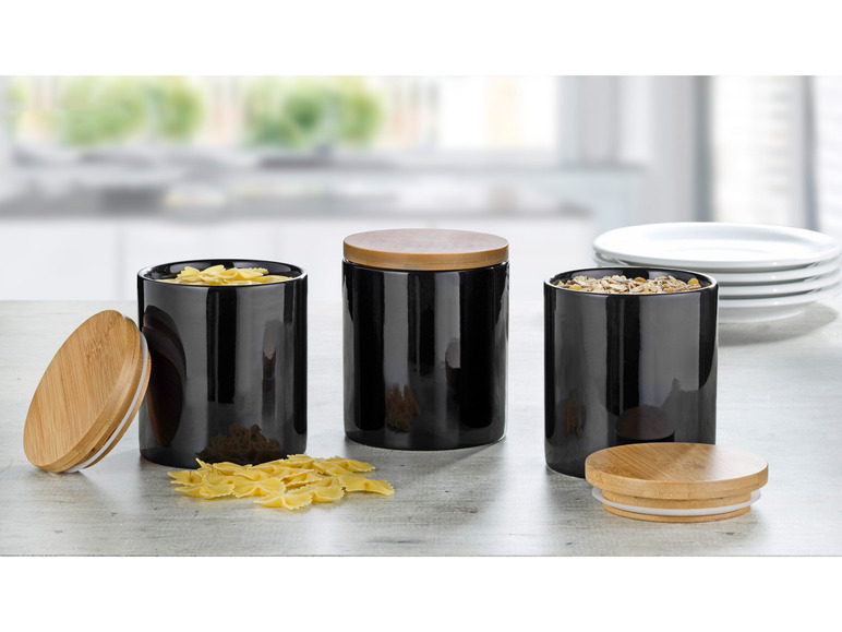 Aller en mode plein écran Esmeyer Set de 3 pots en porcelaine avec couvercle en bambou - Photo 4