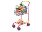 Un chariot de courses pour enfants rempli de faux aliments.