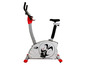 Een zilverkleurige hometrainer met rode accenten.