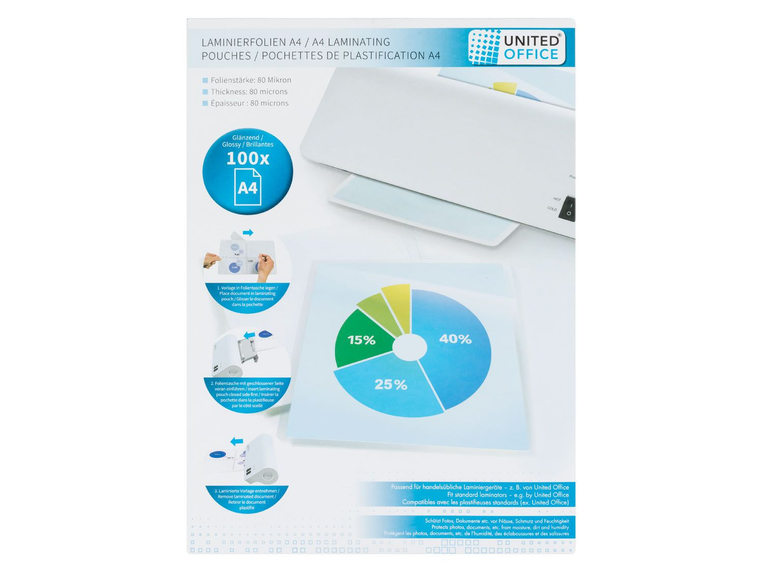 UNITED OFFICE® Lot de feuilles à plastifier A3, A4 ou …