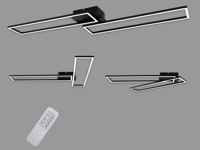 Trois plafonniers LED noirs avec télécommande.