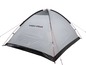 Une tente High Peak grise avec des accents rouges.
