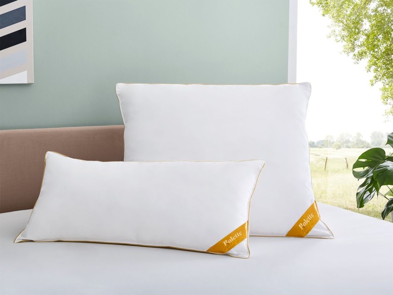 Twee witte kussens van Palette met een gouden rand.