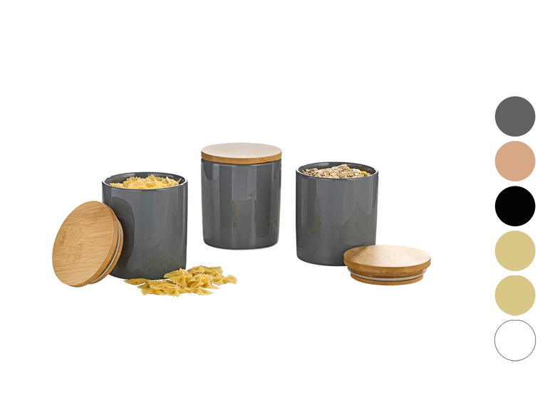 Aller en mode plein écran Esmeyer Set de 3 pots en porcelaine avec couvercle en bambou - Photo 1