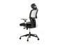 Zwarte ergonomische bureaustoel met mesh rugleuning.
