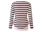 Een gestreept roze en zwart longsleeve shirt.