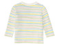 Un t-shirt rayé blanc à manches longues pour bébé.
