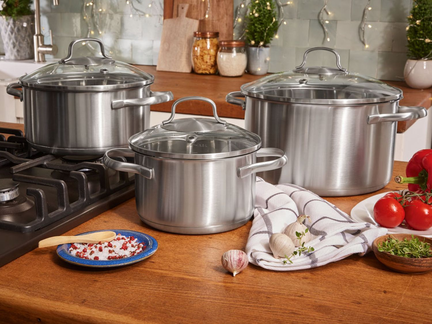 ERNESTO Kookpottenset Ø 16 / 20 / 24 cm, 3delig, roes…