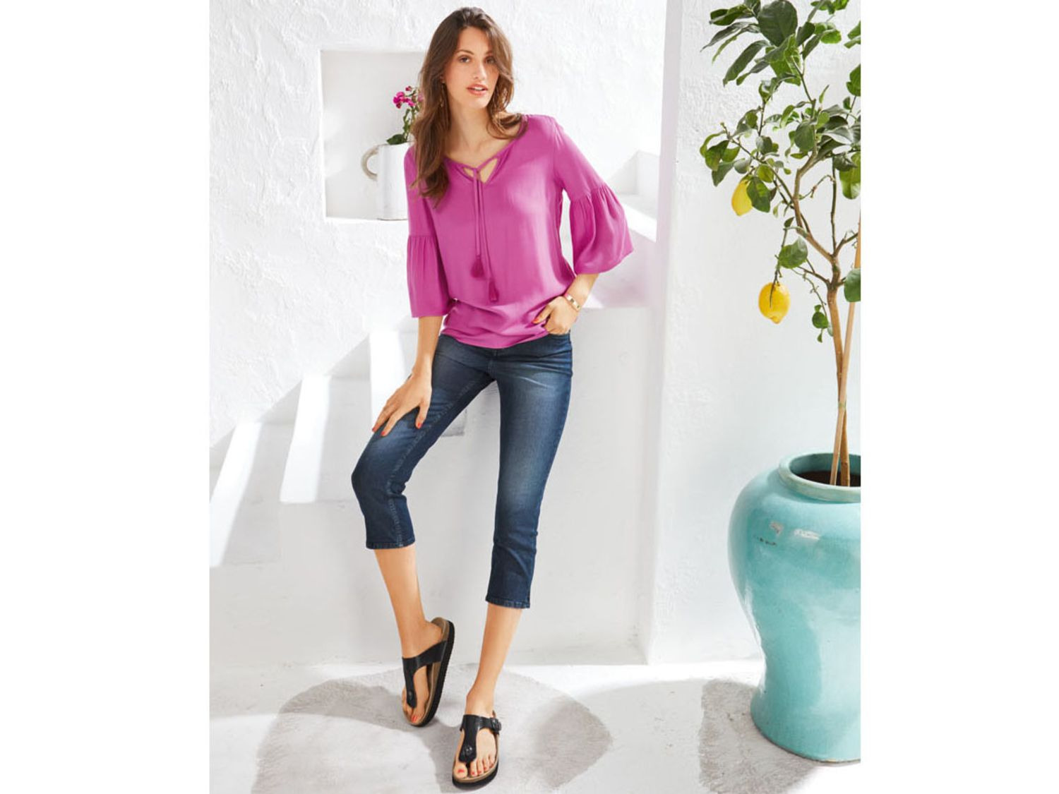 Pantacourt en jean pour femmes, skinny fit, coton bio