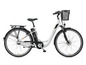 Un vélo électrique Telefunken blanc avec panier.