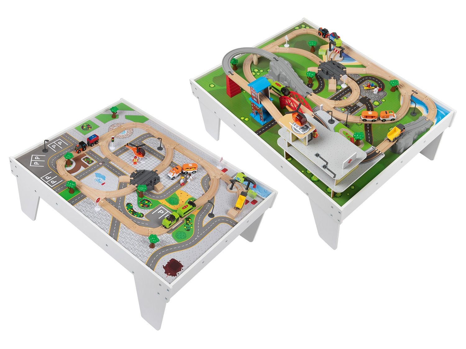 GOPLUS Table Circuit de Train Enfant 3 Ans+ en Bois,84Pcs Train