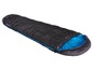 Un sac de couchage noir High Peak avec des détails bleus.