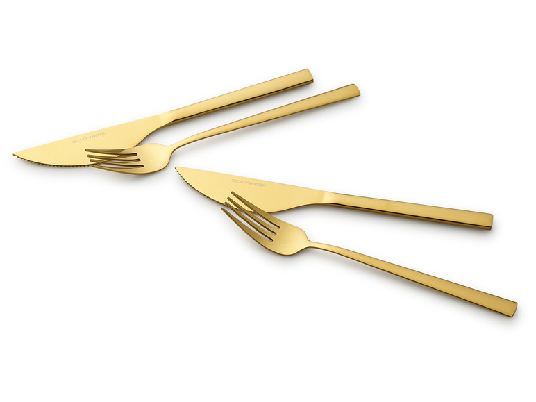 Twee gouden messen en vorken van Echtwerk.