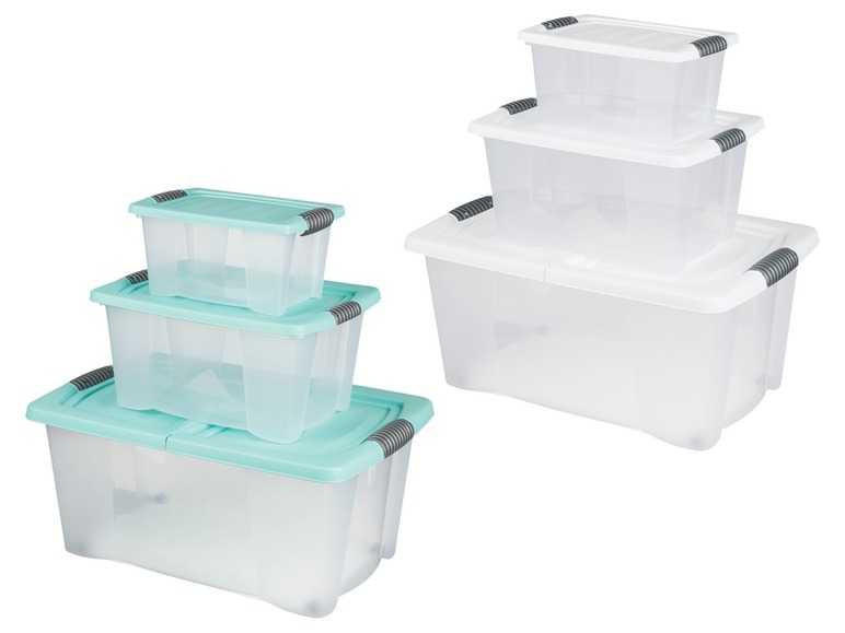 Ga naar volledige schermweergave: Cassetti Set opbergboxen, 3-delig, met deksel en vergrendelgrepen - afbeelding 1