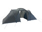 Een grijze tent met blauwe accenten, geschikt voor kamperen.