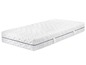 Un matelas blanc avec une bordure bleue.