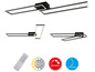 Zwarte LED plafondlamp met afstandsbediening, kleurveranderend, dimbaar en draaibaar.