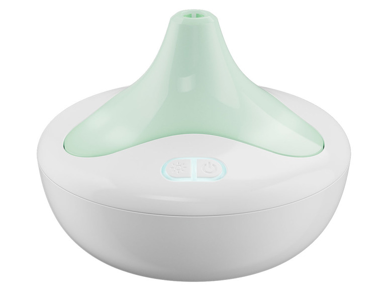 Een witte aromadiffuser met een groen bovendeel.