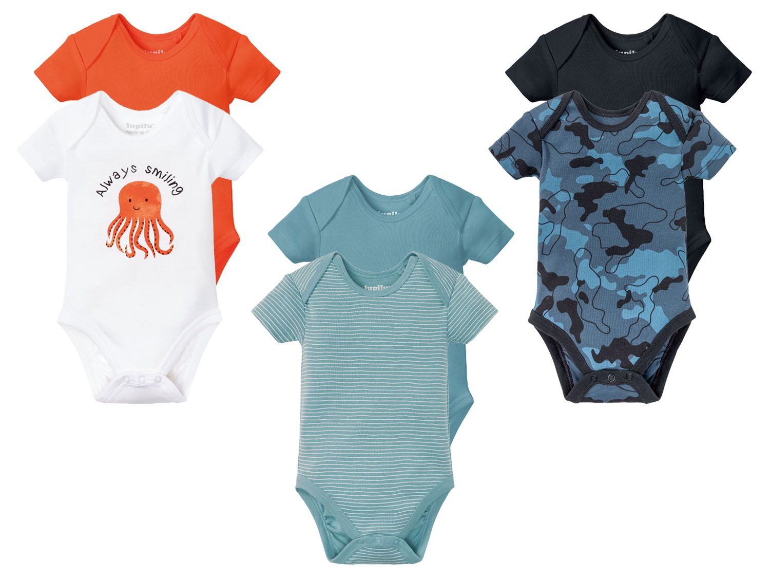 lupilu Set de 2 bodies bebe en pur coton avec manches