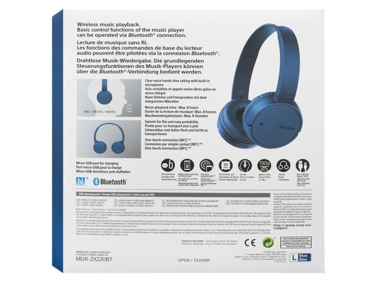 Ga naar volledige schermweergave: SONY Bluetooth koptelefoon MDR-ZX 220 BTB Blauw - afbeelding 5