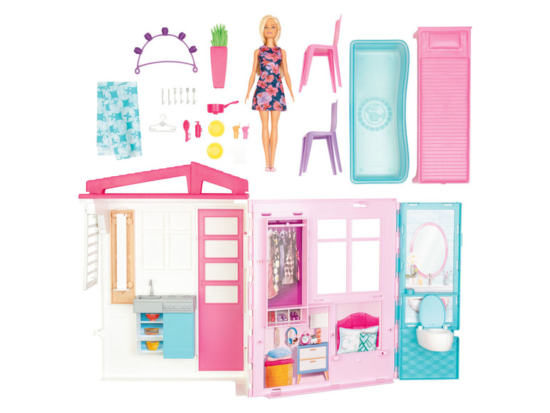 Ga naar volledige schermweergave: Barbie Vakantiehuisje, met meubels en pop - afbeelding 2