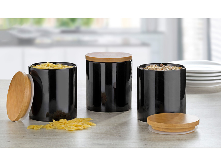 Aller en mode plein écran Esmeyer Set de 3 pots en porcelaine avec couvercle en bambou - Photo 9