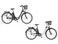 Deux vélos électriques avec des paniers, un noir et un blanc.