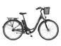 Un vélo électrique noir de la marque Telefunken avec un panier et un porte-bagages.