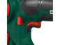 Close-up van een groene en zwarte boormachine met rode knoppen.