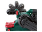 Een groene bandschuurmachine met rode details.