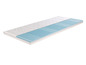 Een wit matras met een blauwe schuimlaag.