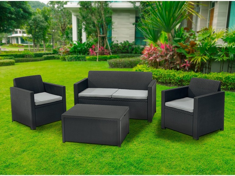 Ga naar volledige schermweergave: florabest Wicker loungeset, 4-delig, wicker, tafel, zitbank, 2 fauteuils, met kussens - afbeelding 2