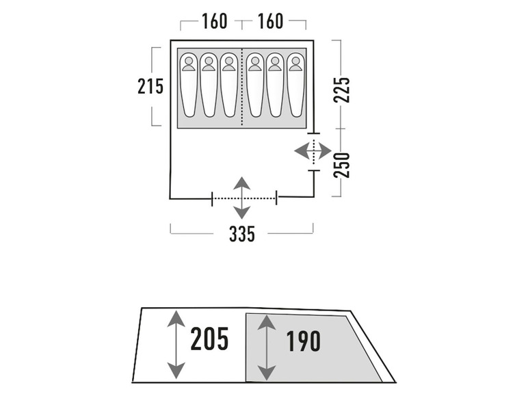 Dimensions d'une tente pour quatre personnes.