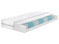 Une coupe transversale d'un matelas à ressorts ensachés et une couche de mousse.