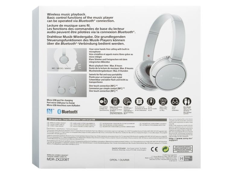 Ga naar volledige schermweergave: SONY Bluetooth koptelefoon MDR-ZX 220 BTB Grijs - afbeelding 5