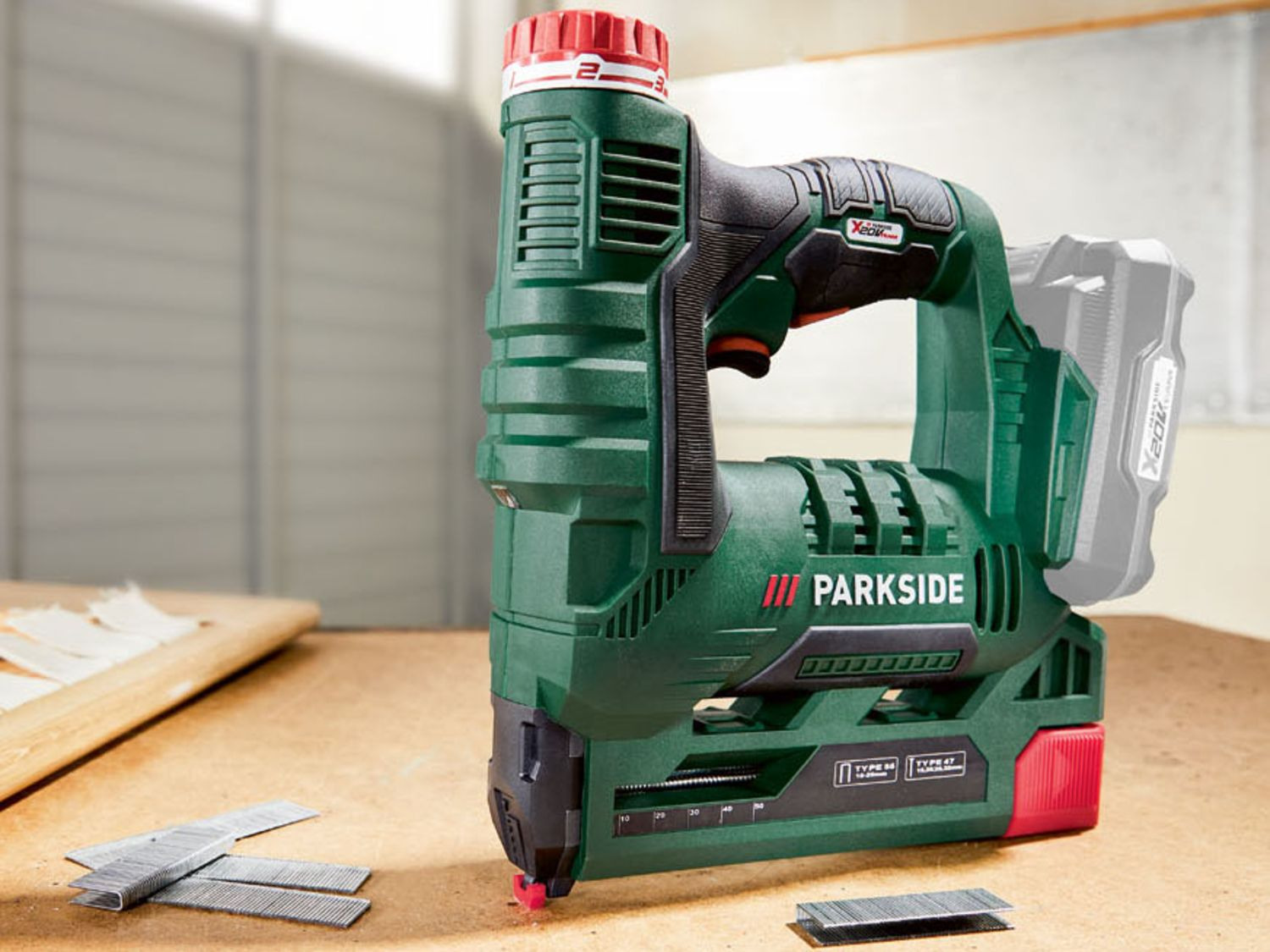 Parkside ® Batterie Agrafeuse pat20-li a1 avec revêtement antidérapant fixe poignée intégrée DEL