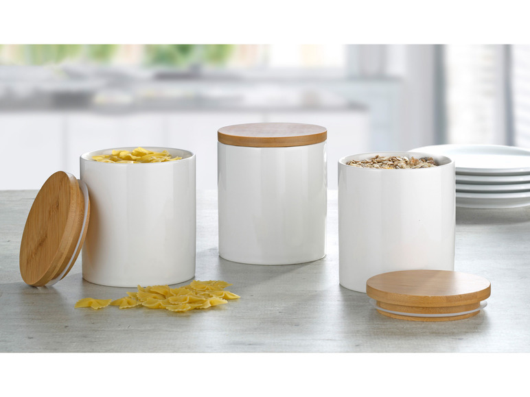 Aller en mode plein écran Esmeyer Set de 3 pots en porcelaine avec couvercle en bambou - Photo 18