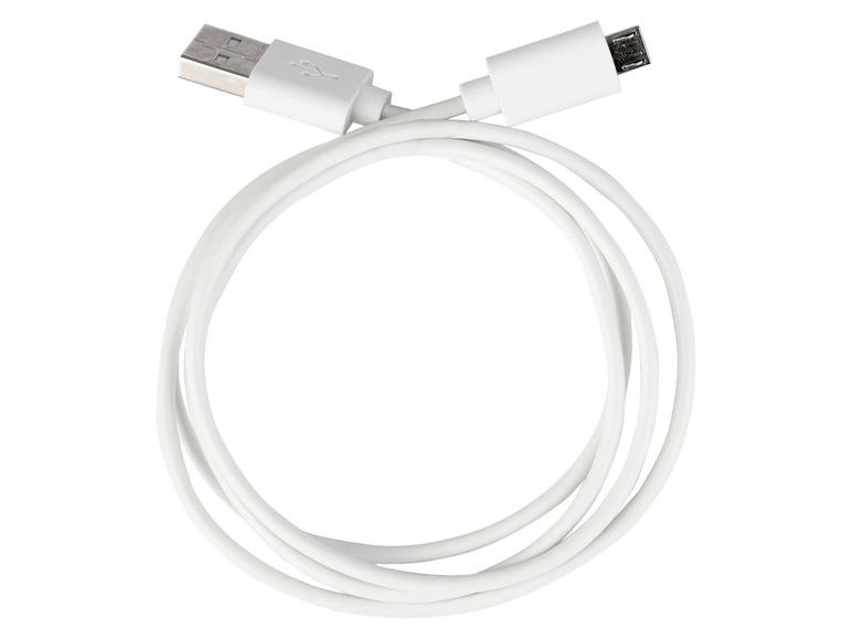 Un câble USB blanc avec un connecteur micro-USB.