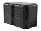 Twee zwarte compostbakken met deksels.