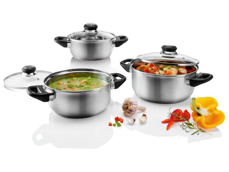 Aller en mode plein écran ERNESTO® Casseroles, set de 3, couvercle en verre avec évacuation de la vapeur - Photo 2