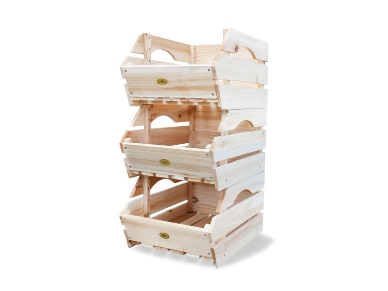 Aller en mode plein écran HABAU Boîtes de rangement en bois, set de 3, empilables - Photo 1