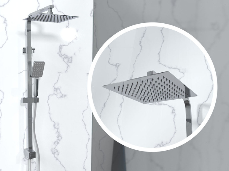 Une pomme de douche moderne avec une douche pluie et une douchette.