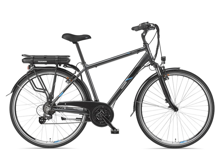 Vélo électrique Telefunken noir avec moteur arrière.