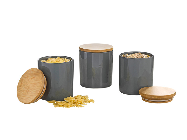 Aller en mode plein écran Esmeyer Set de 3 pots en porcelaine avec couvercle en bambou - Photo 13