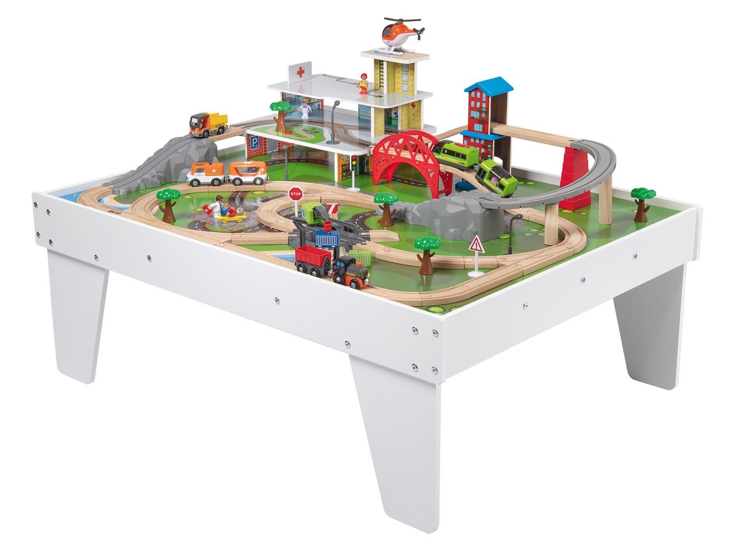 GOPLUS Table Circuit de Train Enfant 3 Ans+ en Bois,84Pcs Train