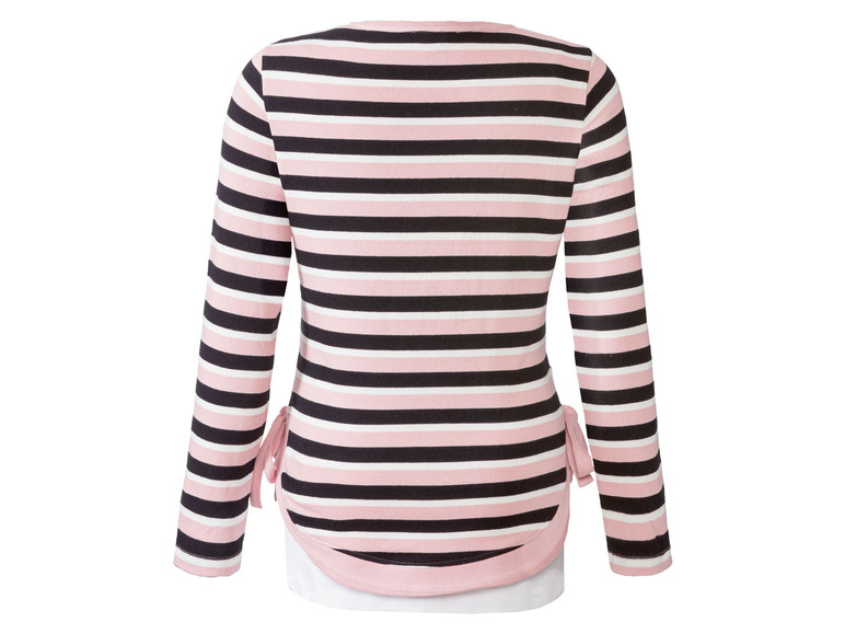 Een gestreept roze en zwart shirt met lange mouwen.
