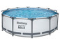 Een rond Bestway Steel Pro MAX zwembad met water.