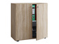 Houten kast met openstaande deur, met daarin een map